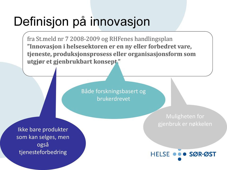 forbedret vare, tjeneste, produksjonsprosess eller organisasjonsform som utgjør et