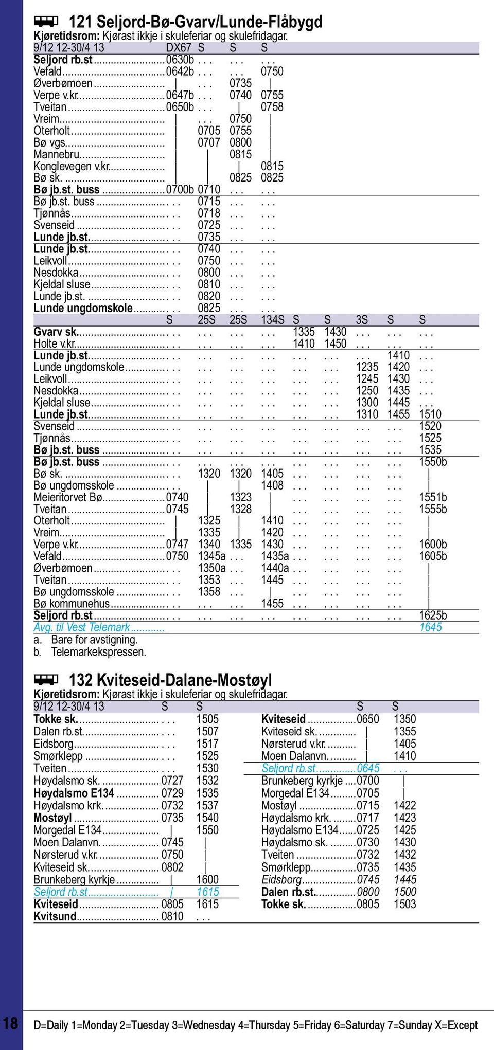 buss...0700b 0710...... Bø jb.st. buss..... 0715...... Tjønnås..... 0718...... Svenseid..... 0725...... Lunde jb.st..... 0735...... Lunde jb.st..... 0740...... Leikvoll..... 0750...... Nesdokka..... 0800.