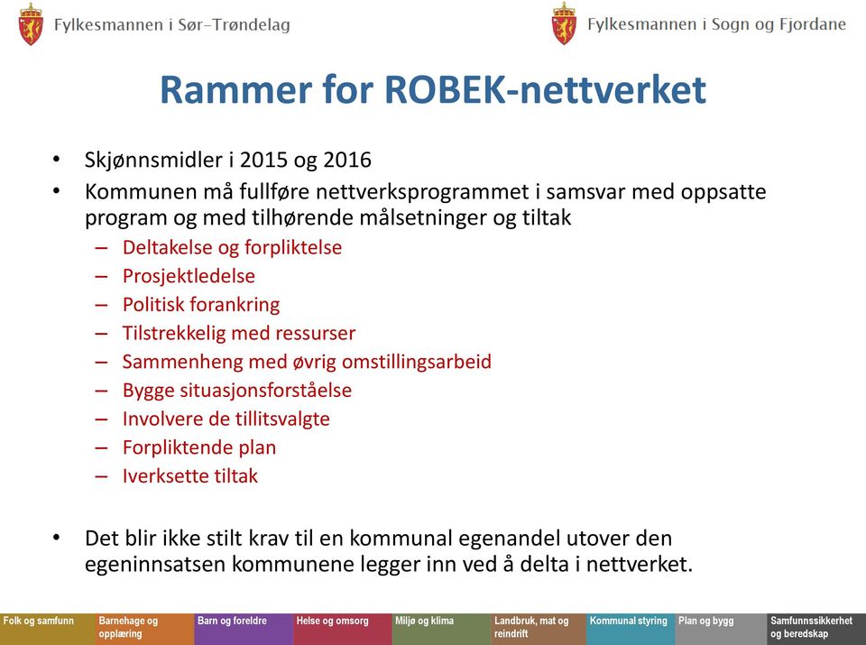 med ressurser Sammenheng med øvrig omstillingsarbeid Bygge situasjonsforståelse Involvere de tillitsvalgte Forpliktende plan