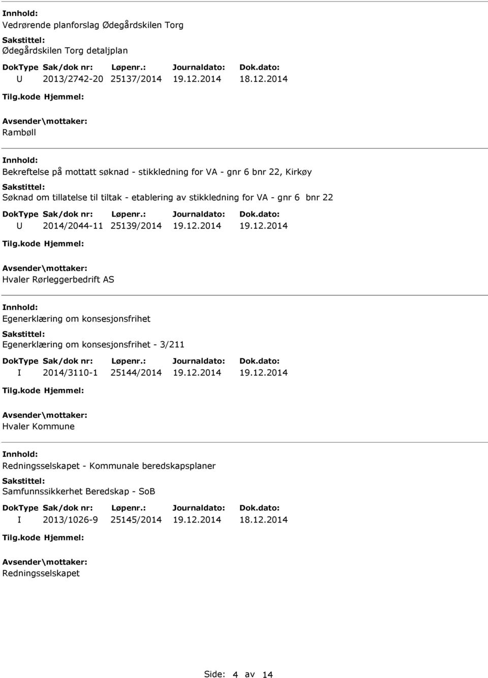 25139/2014 Hvaler Rørleggerbedrift AS Egenerklæring om konsesjonsfrihet Egenerklæring om konsesjonsfrihet - 3/211 2014/3110-1 25144/2014