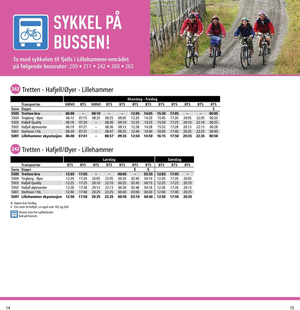 Tretten bru 06:00 08:10 12:05 14:05 15:30 17:05 00:05 5504 Tingberg - Øyer 06:13 07:15 08:25 08:25 09:05 12:20 14:20 15:45 17:20 20:05 22:05 00:20 5503 Hafjell Quality 06:18 07:20 08:30 09:10 12:25