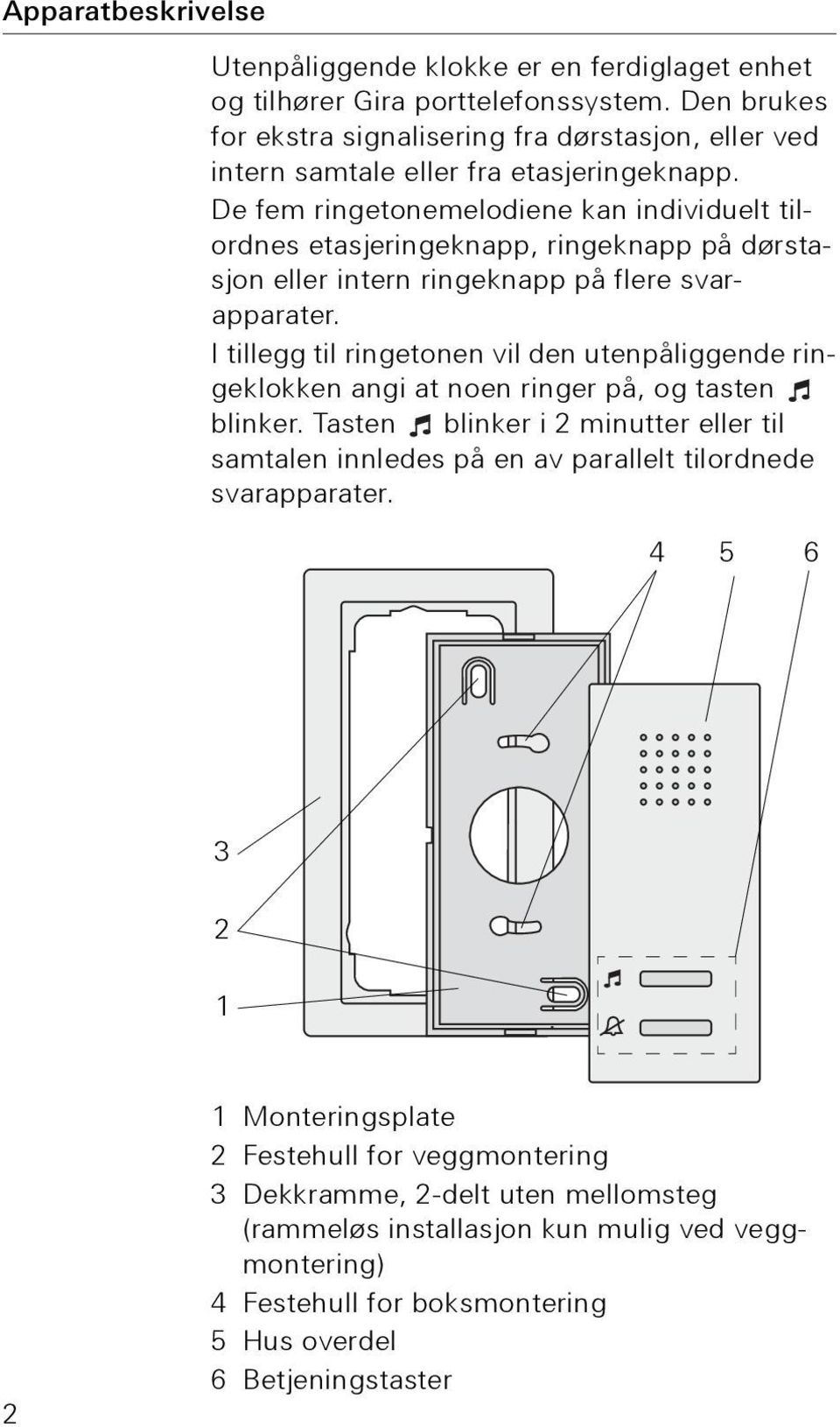 De fem ringetonemelodiene kan individuelt tilordnes etasjeringeknapp, ringeknapp på dørstasjon eller intern ringeknapp på flere svarapparater.