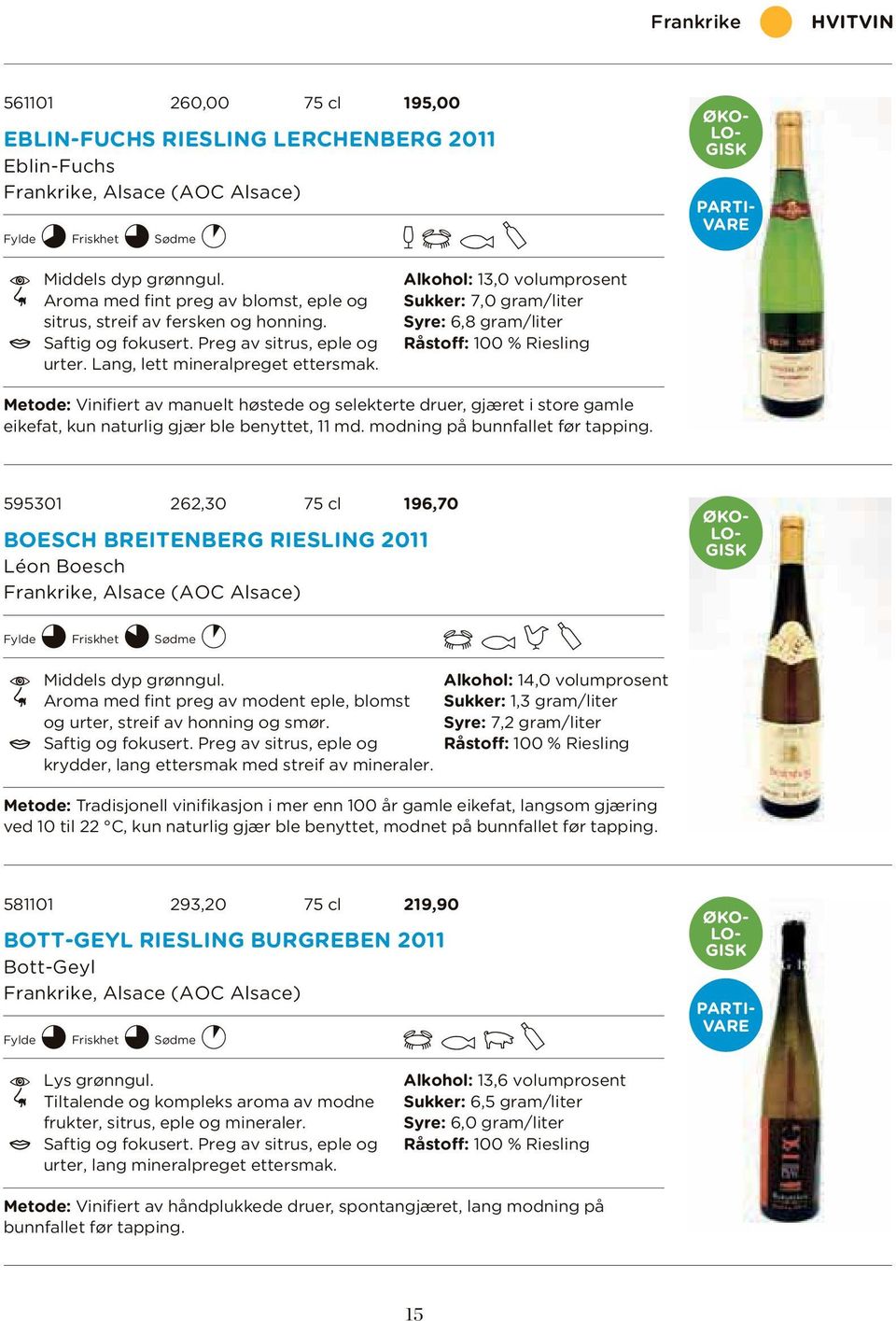 Alkohol: 13,0 volumprosent Sukker: 7,0 gram/liter Syre: 6,8 gram/liter Råstoff: 100 % Riesling Metode: Vinifiert av manuelt høstede og selekterte druer, gjæret i store gamle eikefat, kun naturlig