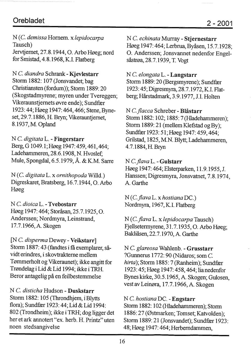1947:464,466; Stene, Byneset, 29.7.1886, H. Bryn; Vikerauntjernet, 8.1937,M Opland N C. digitata L. - Fingerstarr Berg,G 1049.1;Høeg 1947:459,461,464; Ladehammeren, 28.6.1908, N.