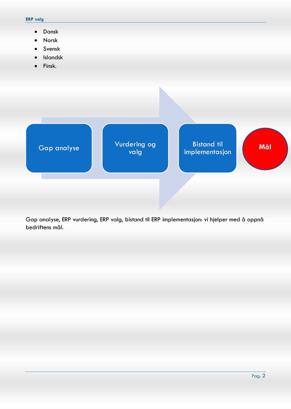 implementasjon Mål Gap analyse, ERP vurdering, ERP