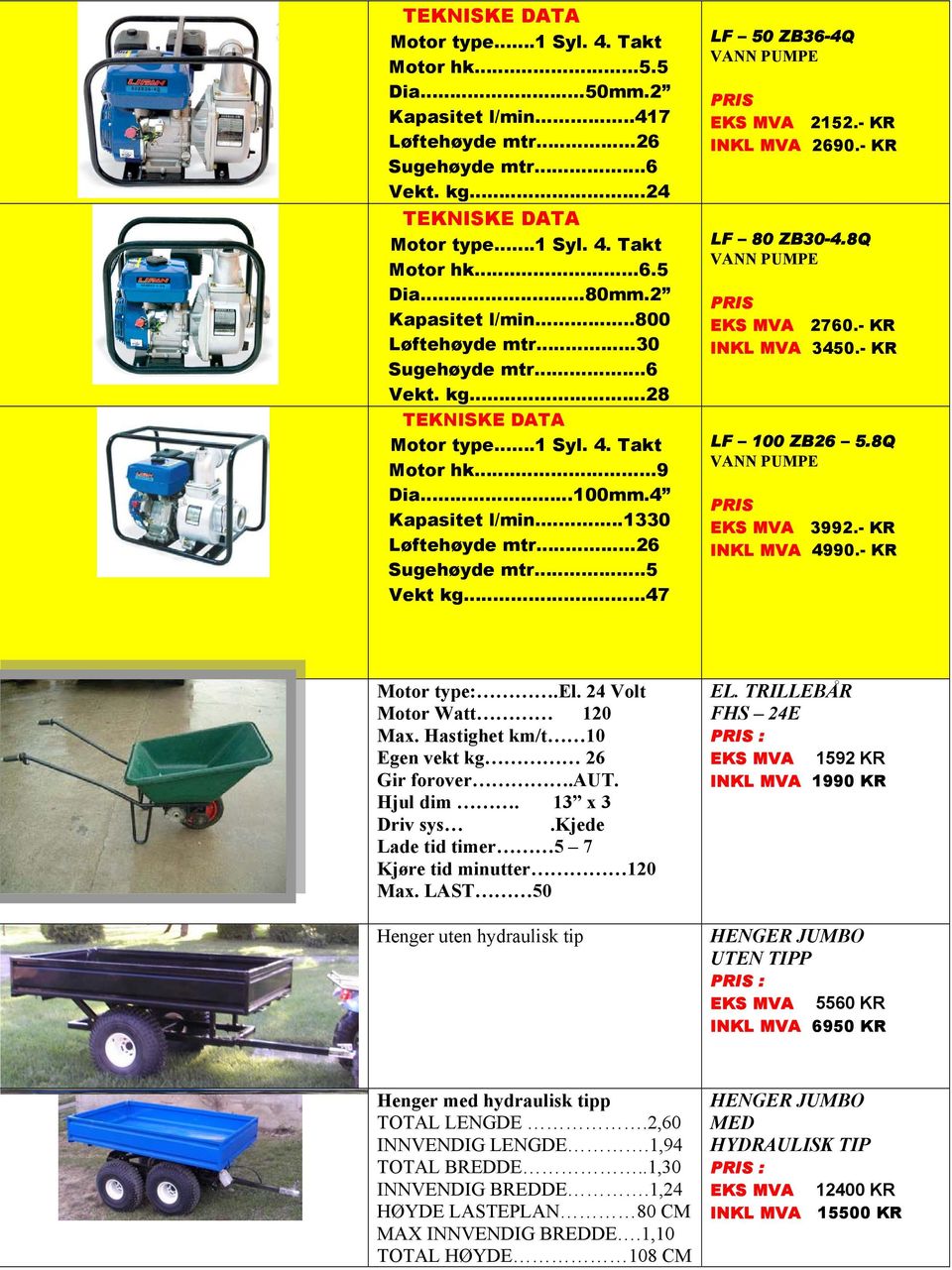 - KR INKL MVA 2690.- KR LF 80 ZB30-4.8Q VANN PUMPE EKS MVA 2760.- KR INKL MVA 3450.- KR LF 100 ZB26 5.8Q VANN PUMPE EKS MVA 3992.- KR INKL MVA 4990.- KR Motor type:.el. 24 Volt Motor Watt 120 Max.