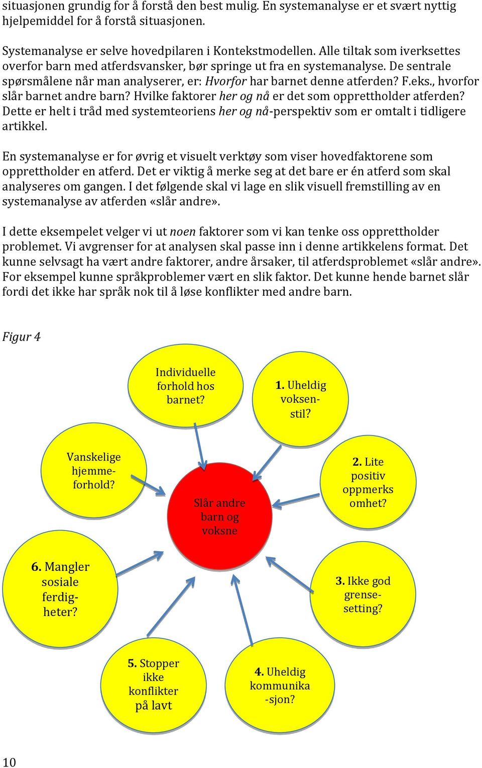 , hvorfor slår barnet andre barn? Hvilke faktorer her og nå er det som opprettholder atferden? Dette er helt i tråd med systemteoriens her og nå-perspektiv som er omtalt i tidligere artikkel.