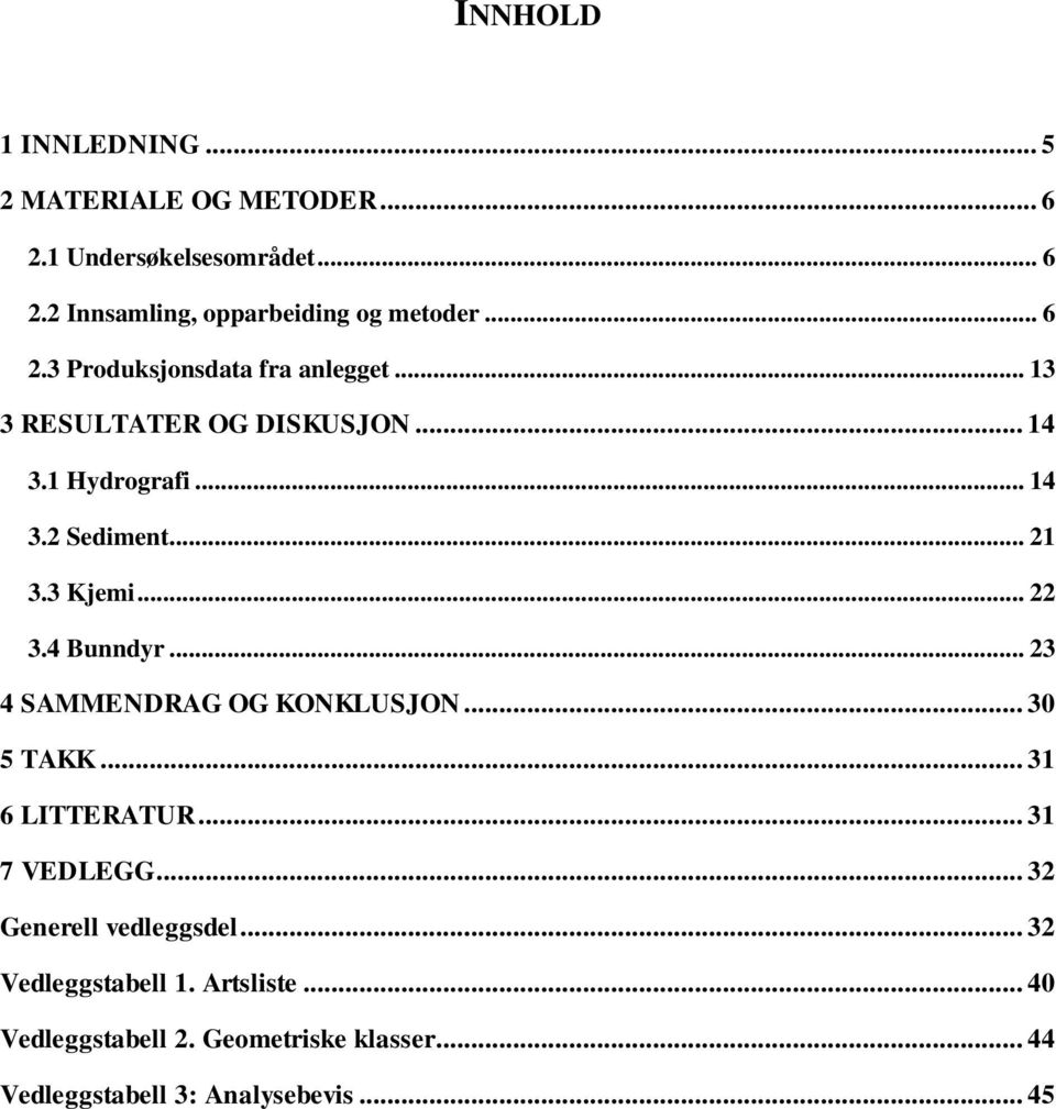 3 Kjemi... 22 3.4 Bunndyr... 23 4 SAMMENDRAG OG KONKLUSJON... 30 5 TAKK... 31 6 LITTERATUR... 31 7 VEDLEGG.