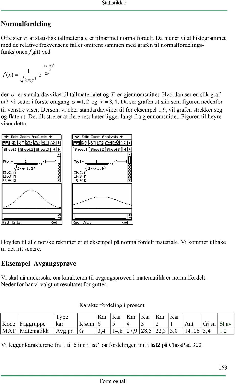 og x er gjennomsnittet. Hvordan ser en slik graf ut? Vi setter i første omgang σ = 1, og x = 3, 4. Da ser grafen ut slik som figuren nedenfor til venstre viser.