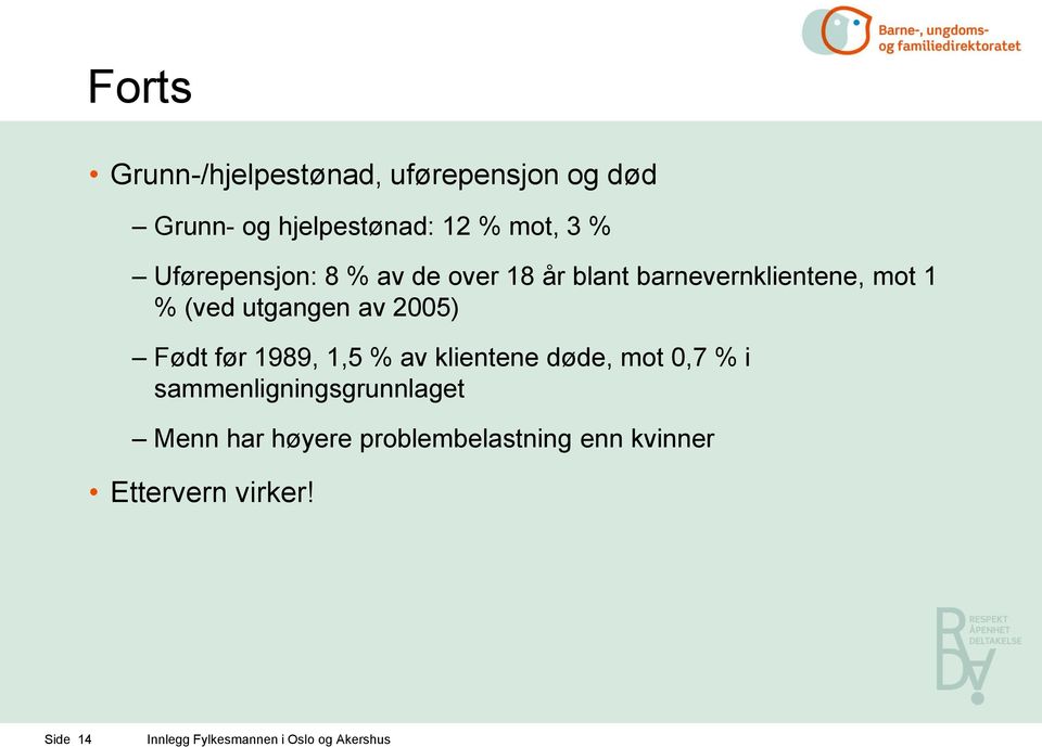 utgangen av 2005) Født før 1989, 1,5 % av klientene døde, mot 0,7 % i