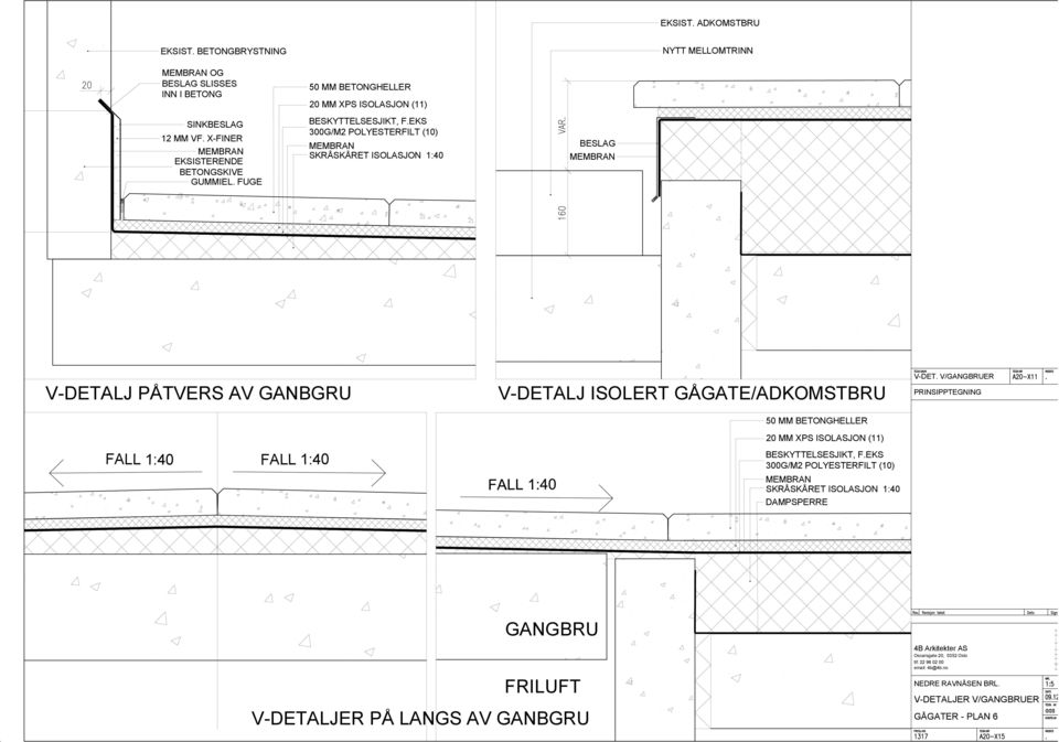 EKS 300G/M2 POLYESTERFILT (10) MEMBRAN SKRÅSKÅRET ISOLASJON BESLAG MEMBRAN V-DETALJ PÅTVERS AV GANBGRU V-DETALJ ISOLERT GÅGATE/ADKOMSTBRU V-DET.