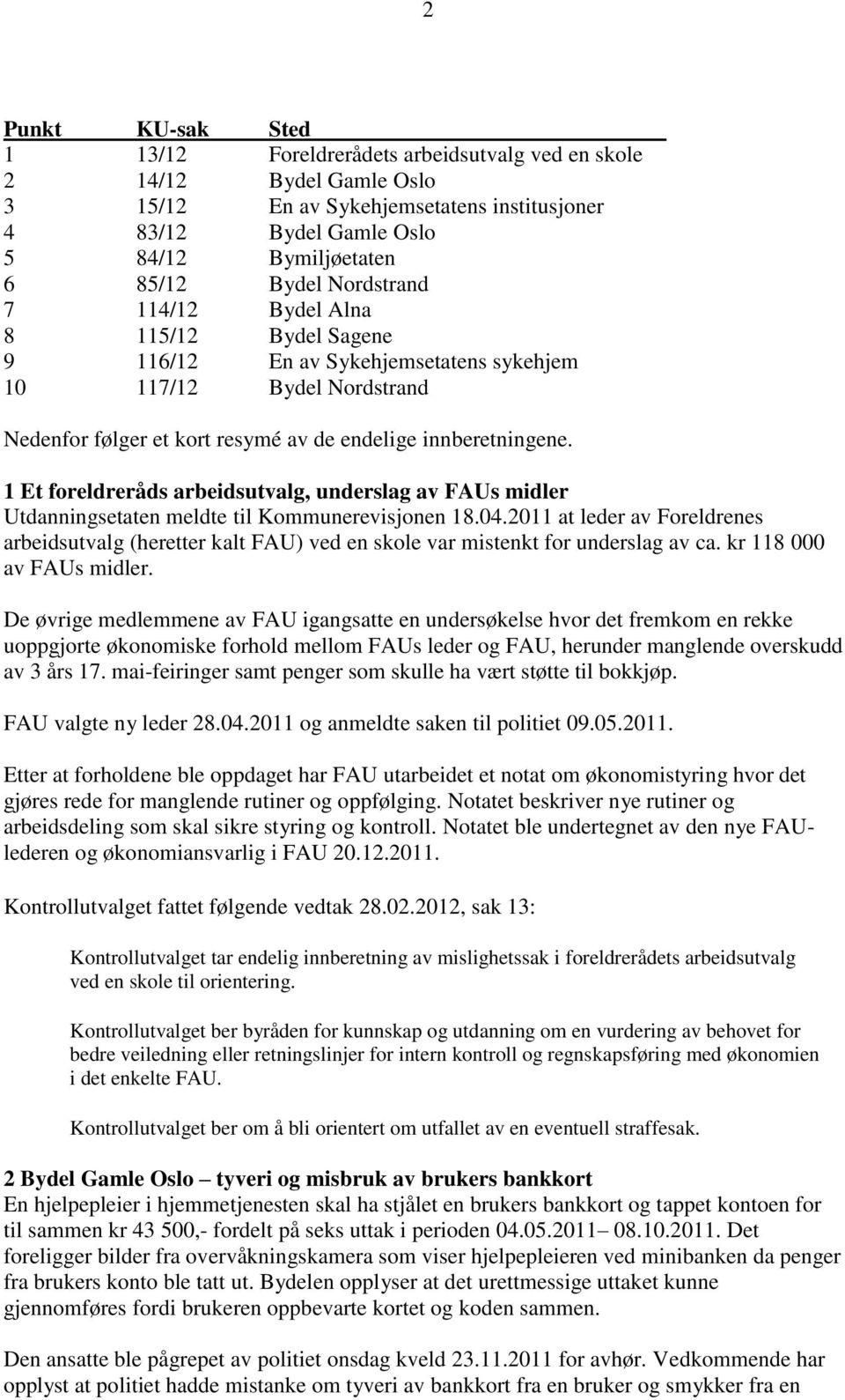 1 Et foreldreråds arbeidsutvalg, underslag av FAUs midler Utdanningsetaten meldte til Kommunerevisjonen 18.04.
