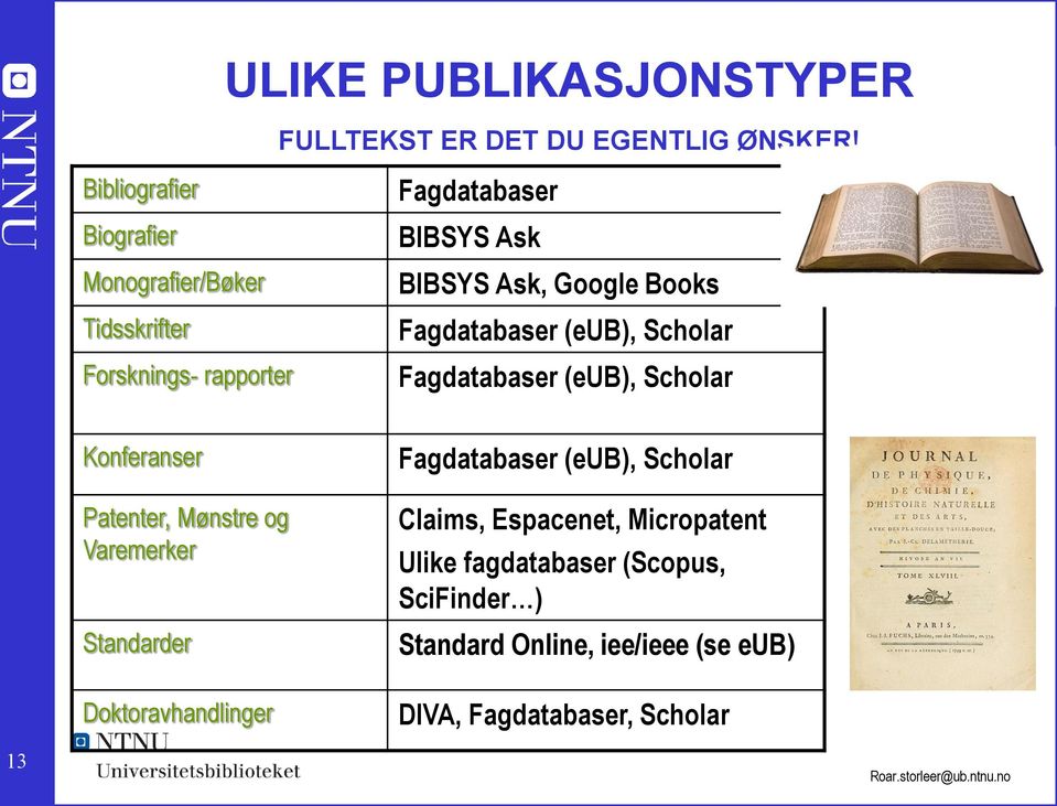 Books Fagdatabaser (eub), Scholar Fagdatabaser (eub), Scholar Konferanser Patenter, Mønstre og Varemerker Standarder