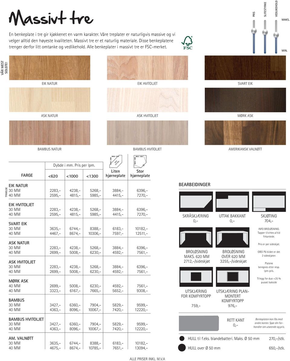 EIK NATUR EIK HVIToLJET SVART EIK ASK NATUR ASK HVIToLJET MØRK ASK BAMBUS NATUR BAMBUS HVIToLJET AMERIKANSK VALNØTT FARGE Dybde i mm. Pris per lpm. <0 <000 <00 MAX. 00 MAX. 00 MAX 0 MM Liten MAX.
