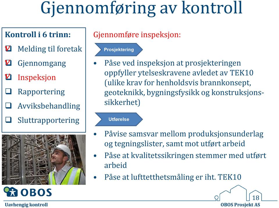 brannkonsept, geoteknikk, bygningsfysikk og konstruksjonssikkerhet) Sluttrapportering Påvise samsvar mellom produksjonsunderlag