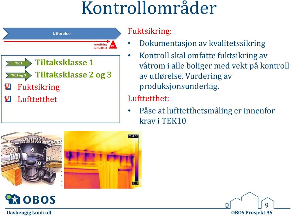 fuktsikring av våtrom i alle boliger med vekt på kontroll av utførelse.