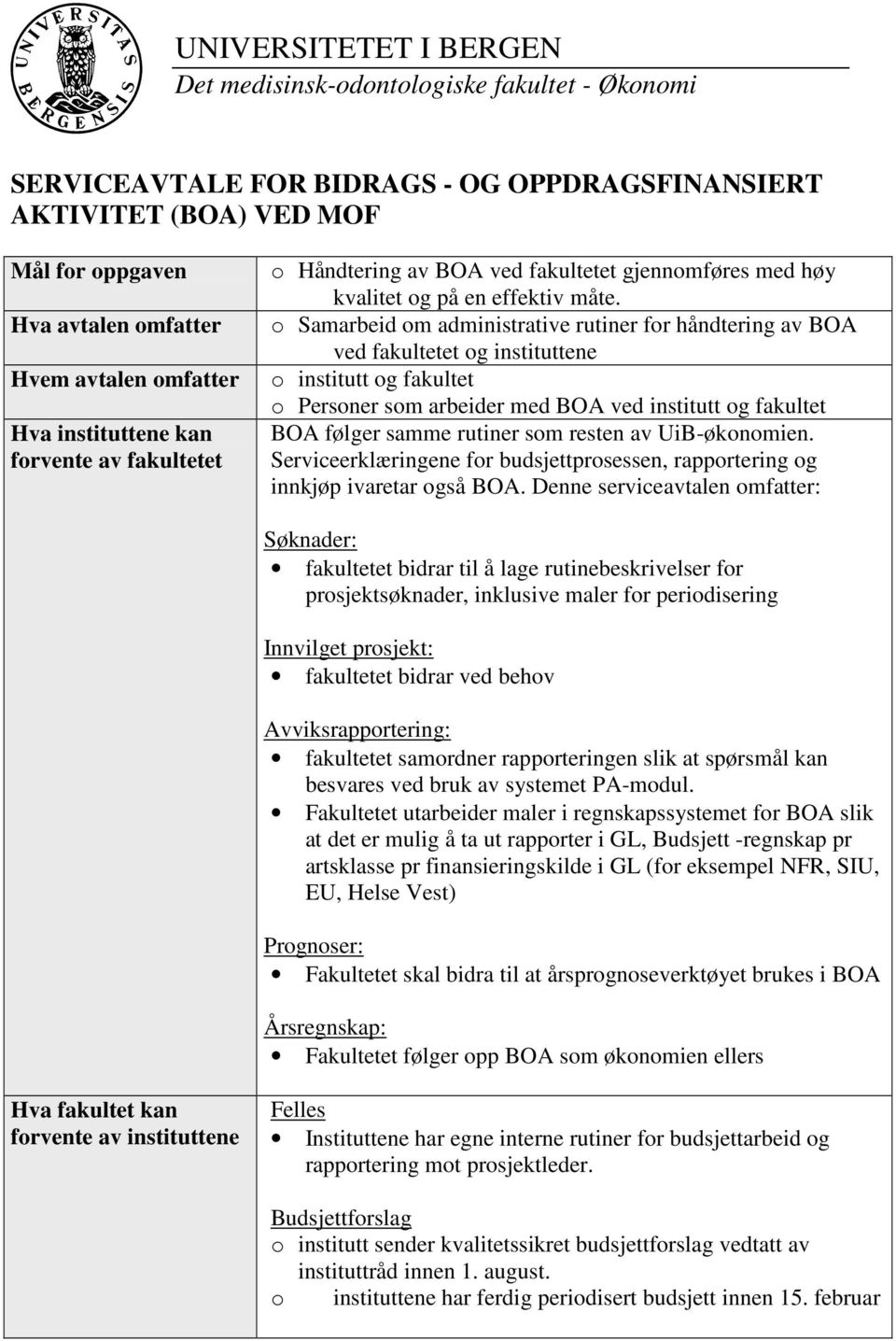 o Samarbeid om administrative rutiner for håndtering av BOA ved fakultetet og instituttene o institutt og fakultet o Personer som arbeider med BOA ved institutt og fakultet BOA følger samme rutiner