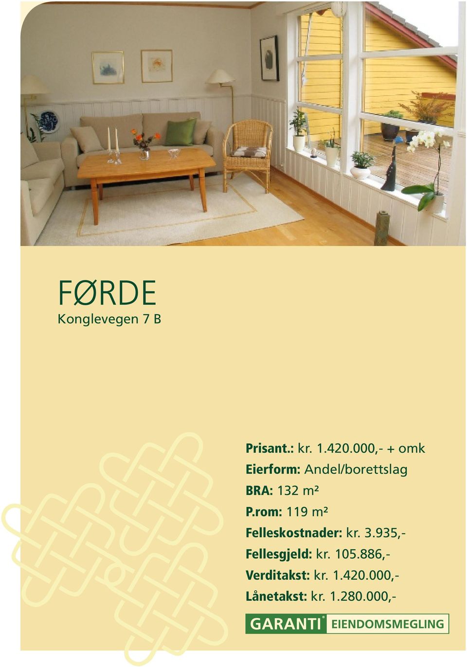 rom: 119 m² Felleskostnader: kr. 3.