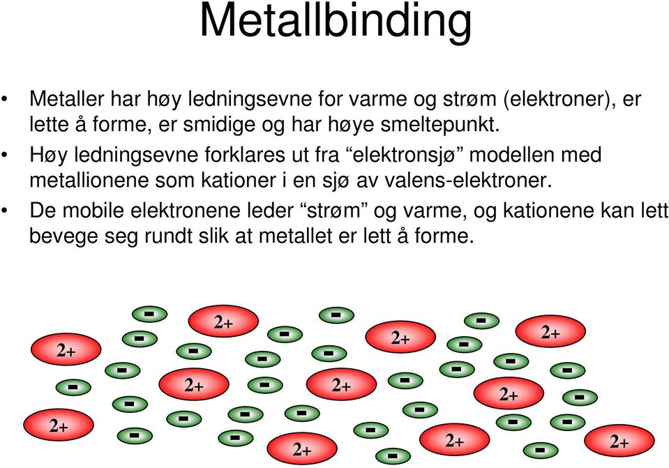øy ledningsevne forklares ut fra elektronsjø modellen med metallionene som kationer i en sjø av