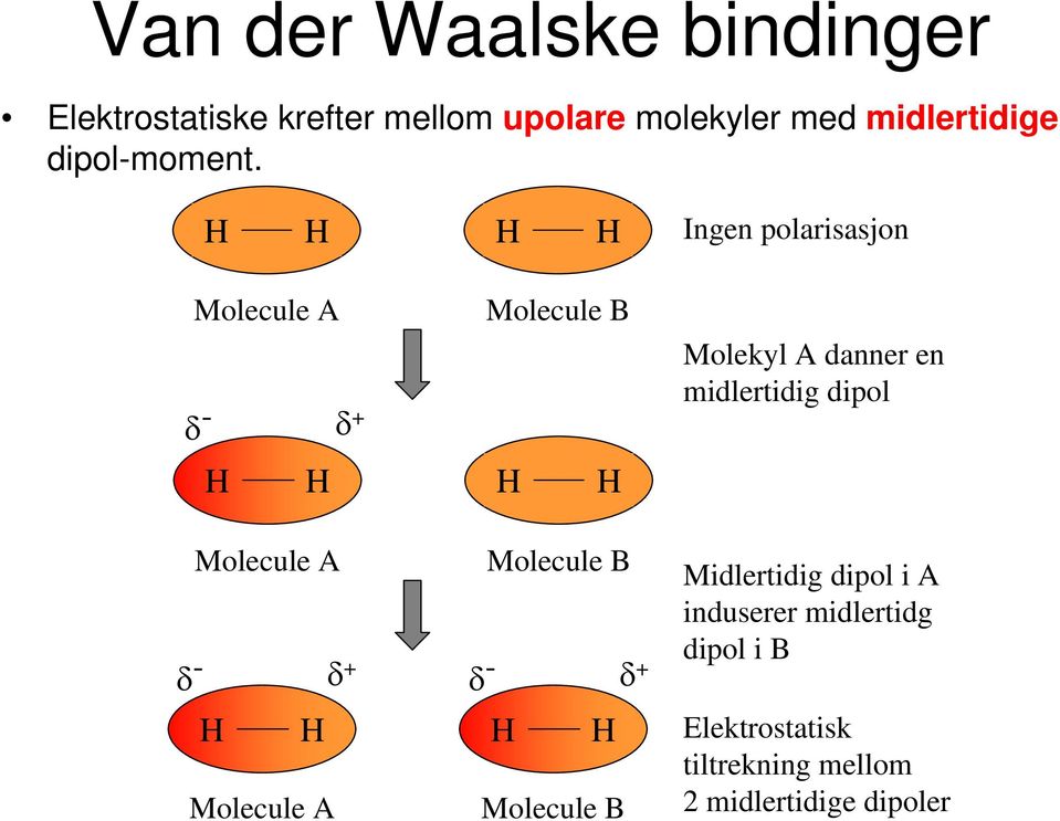 Molecule A Molecule B δ δ δ Molecule A Molecule B δ δ Molecule A Molecule B δ Ingen