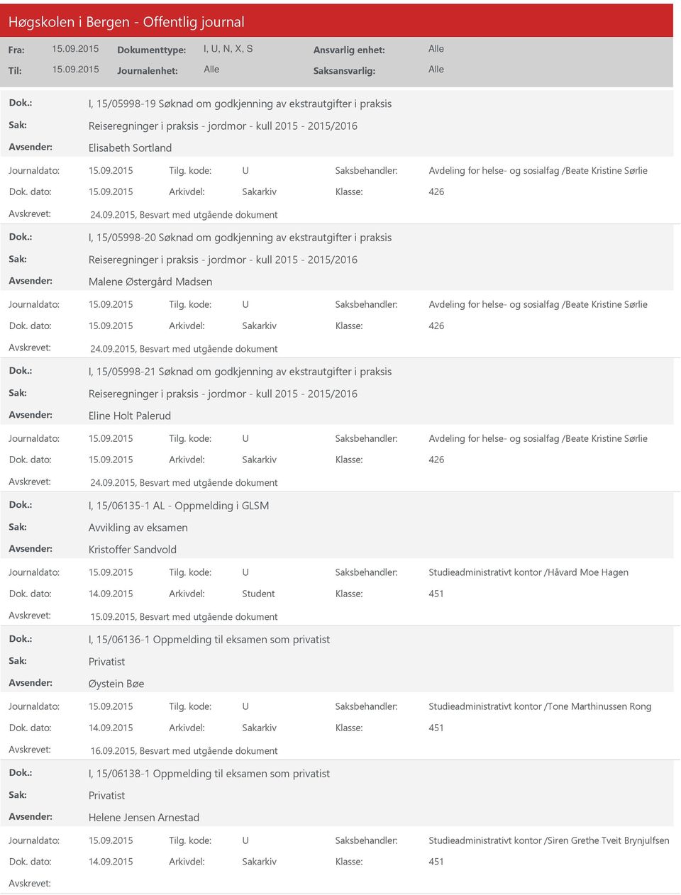 dato: Arkivdel: Sakarkiv I, 15/05998-21 Søknad om godkjenning av ekstrautgifter i praksis Reiseregninger i praksis - jordmor - kull 2015-2015/2016 Eline Holt Palerud Dok.