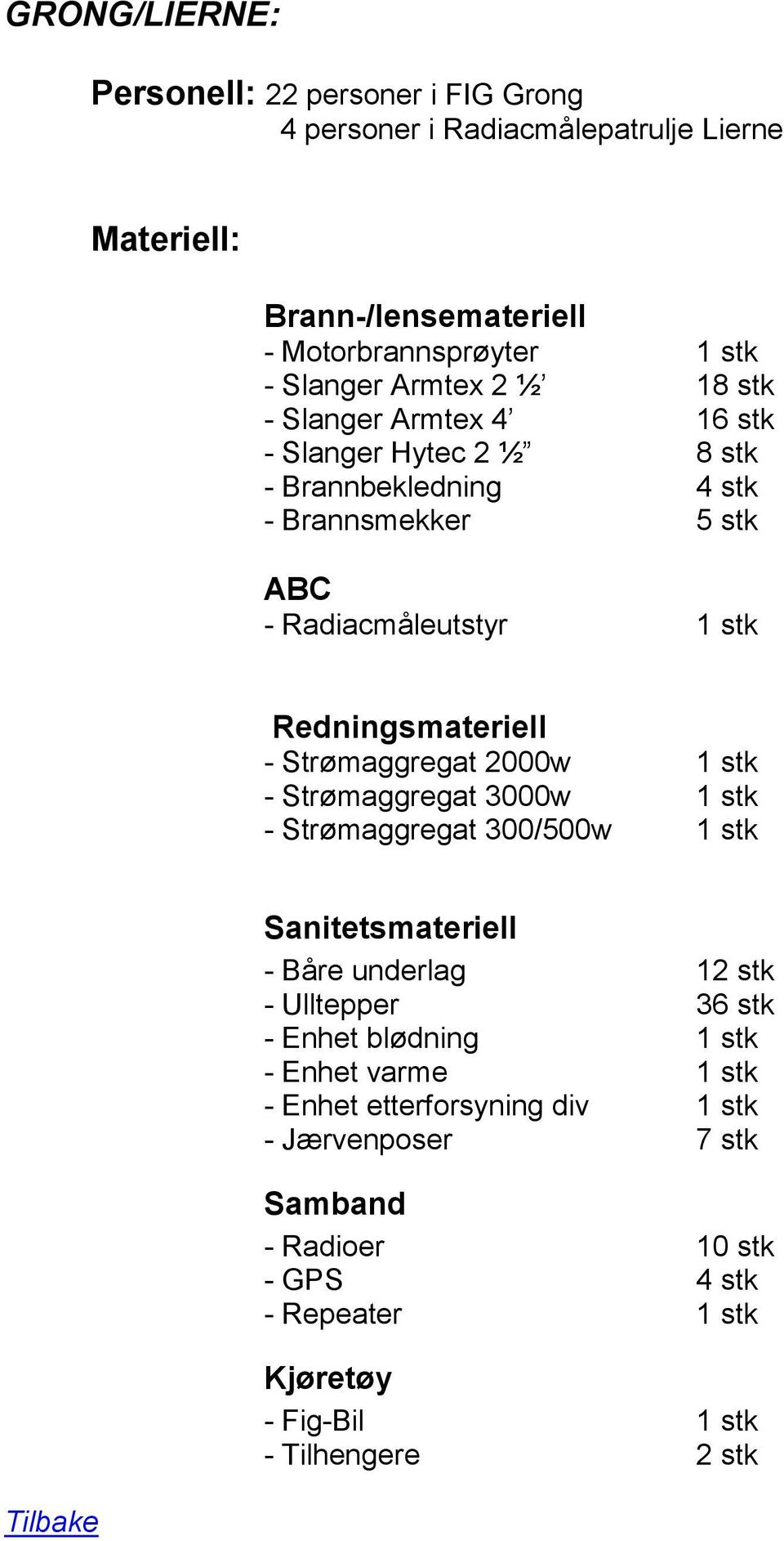 Armtex 4 16 stk - Strømaggregat 3000w 1 stk - Strømaggregat 300/500w 1 stk - Båre underlag