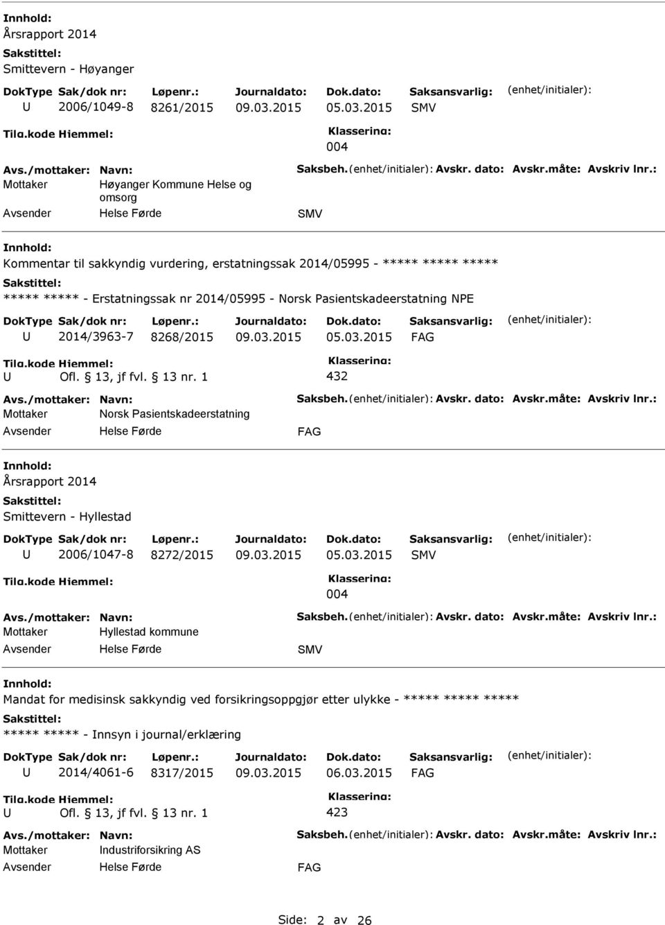 2014/05995 - Norsk asientskadeerstatning NE 2014/3963-7 8268/2015 05.03.