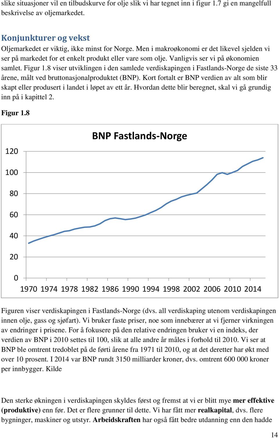 8 viser utviklingen i den samlede verdiskapingen i Fastlands-Norge de siste 33 årene, målt ved bruttonasjonalproduktet (BNP).