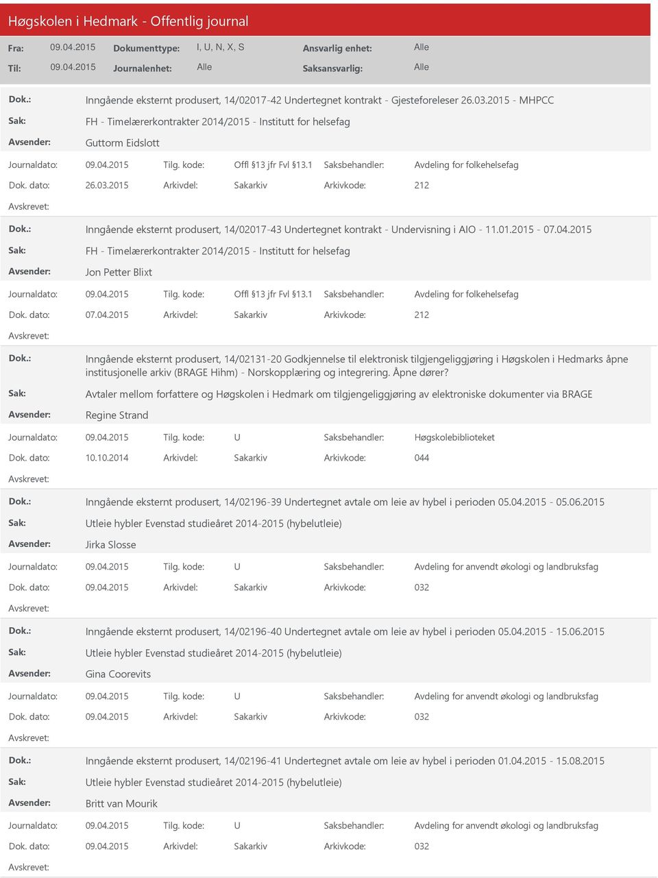 2015 Arkivdel: Sakarkiv Inngående eksternt produsert, 14/02017-43 ndertegnet kontrakt - ndervisning i AIO - 11.01.2015-07.04.