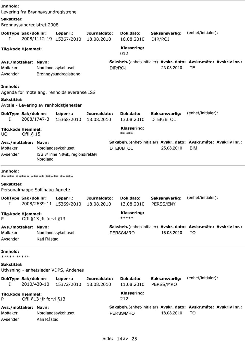 08.2010 ERSS/ENY Avs./mottaker: Navn: Saksbeh. Avskr. dato: Avskr.måte: Avskriv lnr.: ERSS/MRO TO Kari Råstad tlysning - enhetsleder VDS, Andenes 2010/430-10 15372/2010 11.08.2010 ERSS/MRO 212 Avs.