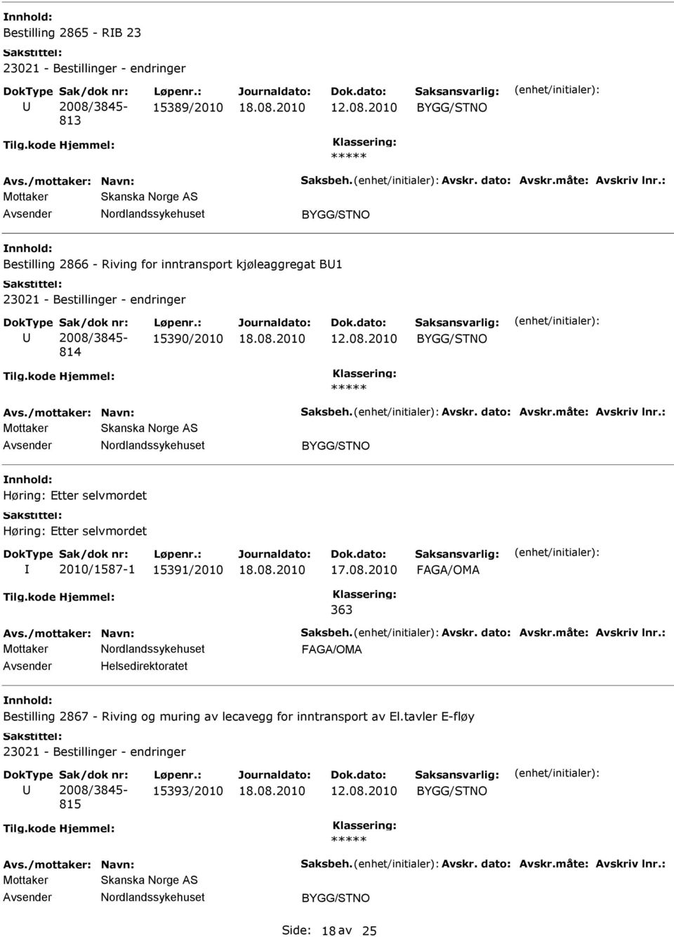 /mottaker: Navn: Saksbeh. Avskr. dato: Avskr.måte: Avskriv lnr.: Mottaker Skanska Norge AS Høring: Etter selvmordet Høring: Etter selvmordet 2010/1587-1 15391/2010 FAGA/OMA 363 Avs.