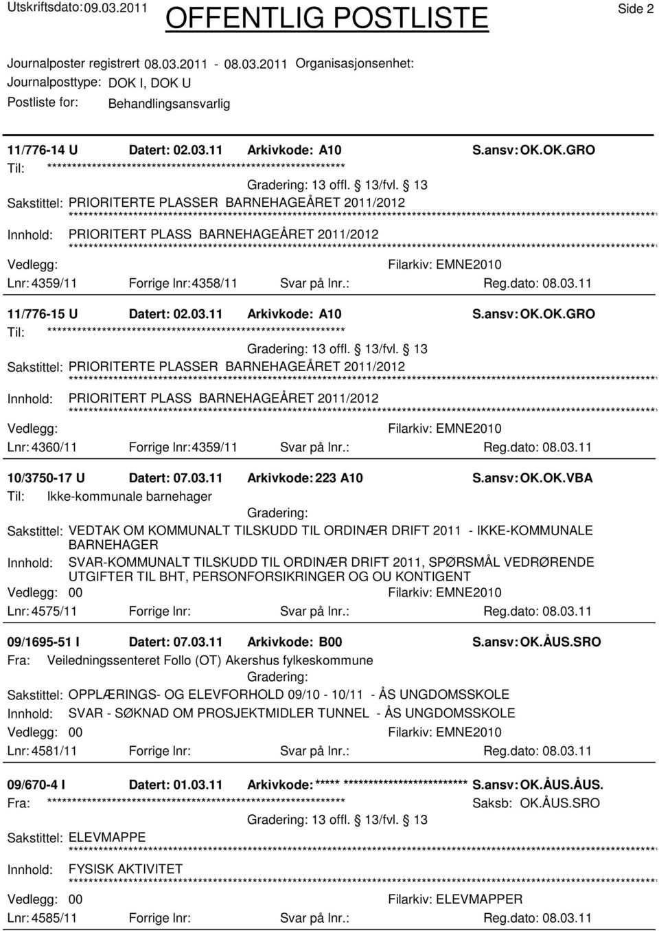 11 Arkivkode: A10 S.ansv: OK.OK.GRO 13 offl. 13/fvl.