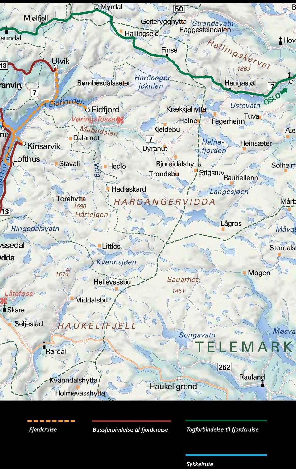 Raggesteindalen B Geiterygghytta Hallingseid Rembesdalsseter Hove dda Aurland Lofthus ssedal Haukeligrend Kinsarvik Eidfjord OSLO e Flåm Gudvangen Ulvik anvin TELEMARK Hardangerjøkulen Strandavatn