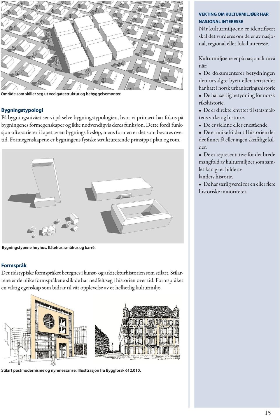 Bygningstypologi På bygningsnivået ser vi på selve bygningstypologien, hvor vi primært har fokus på bygningenes formegenskaper og ikke nødvendigvis deres funksjon.