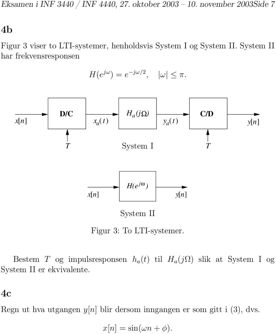 System II har frekvensresponsen H(e jω )=e jω/2, ω π.
