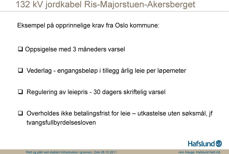 leie per løpemeter Regulering av leiepris - 30 dagers skriftelig varsel Overholdes