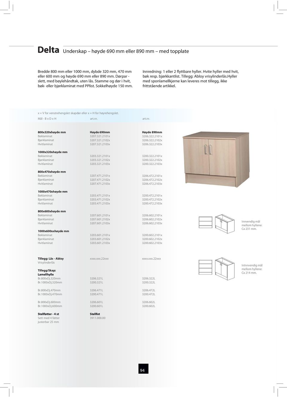 hyller med sponlamellkjerne kan leveres mot tillegg, ikke frittstående artikkel. Mål - B x D x H art.nr. art.nr. 800x320xhøyde mm Høyde 690mm 3207.321.2101x 3207.321.2102x 3207.321.2103x Høyde 890mm 3206.