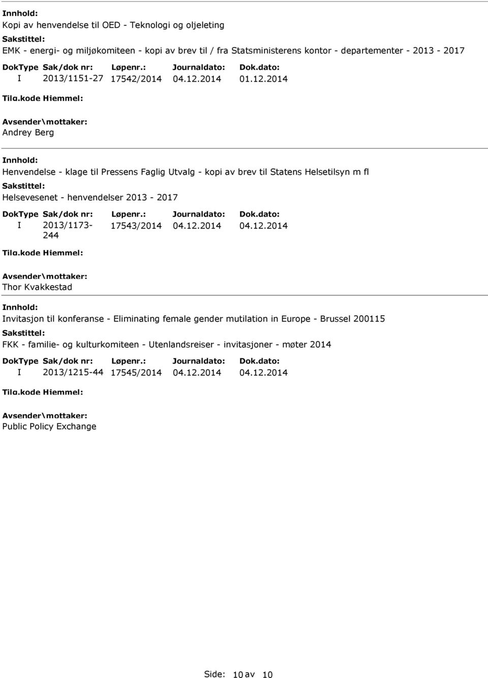 2014 Andrey Berg Henvendelse - klage til Pressens Faglig tvalg - kopi av brev til Statens Helsetilsyn m fl Helsevesenet - henvendelser 2013-2017