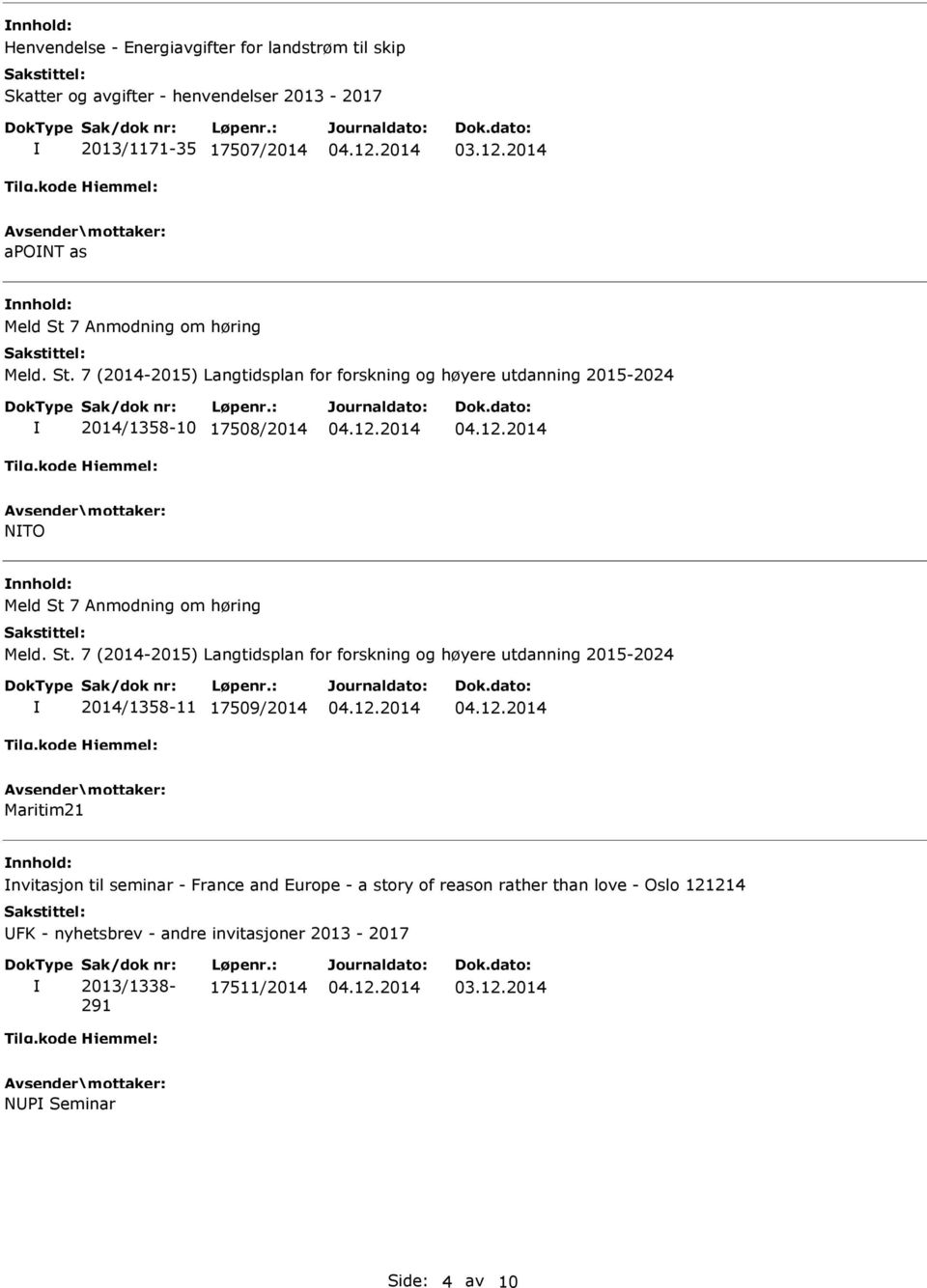 7 (2014-2015) Langtidsplan for forskning og høyere utdanning 2015-2024 2014/1358-10 17508/2014 NTO Meld St 7 Anmodning  7 (2014-2015) Langtidsplan for