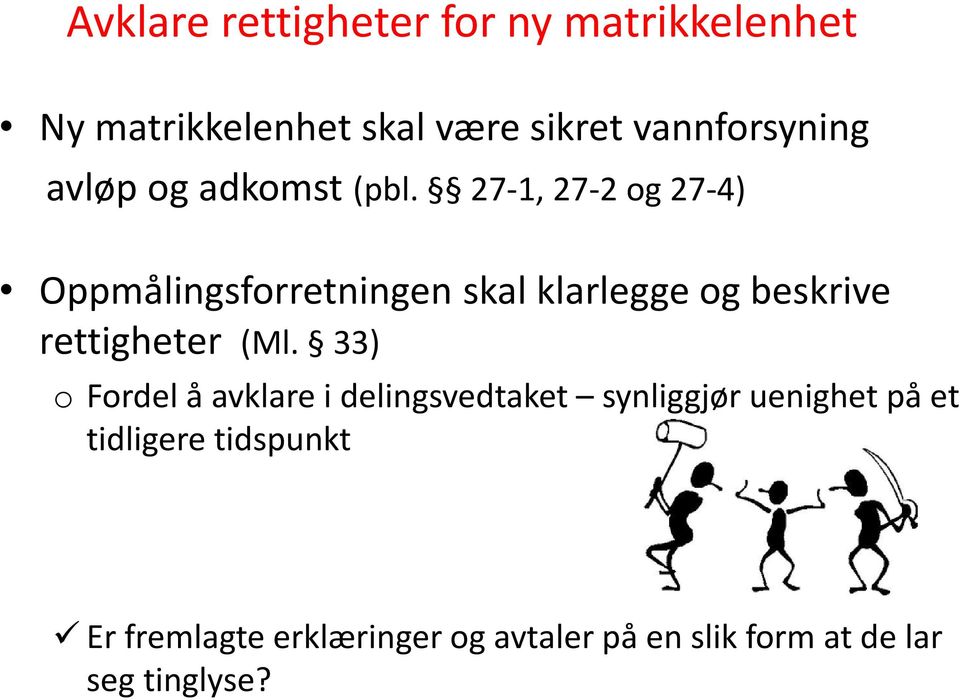 27-1, 27-2 og 27-4) Oppmålingsforretningen skal klarlegge og beskrive rettigheter (Ml.