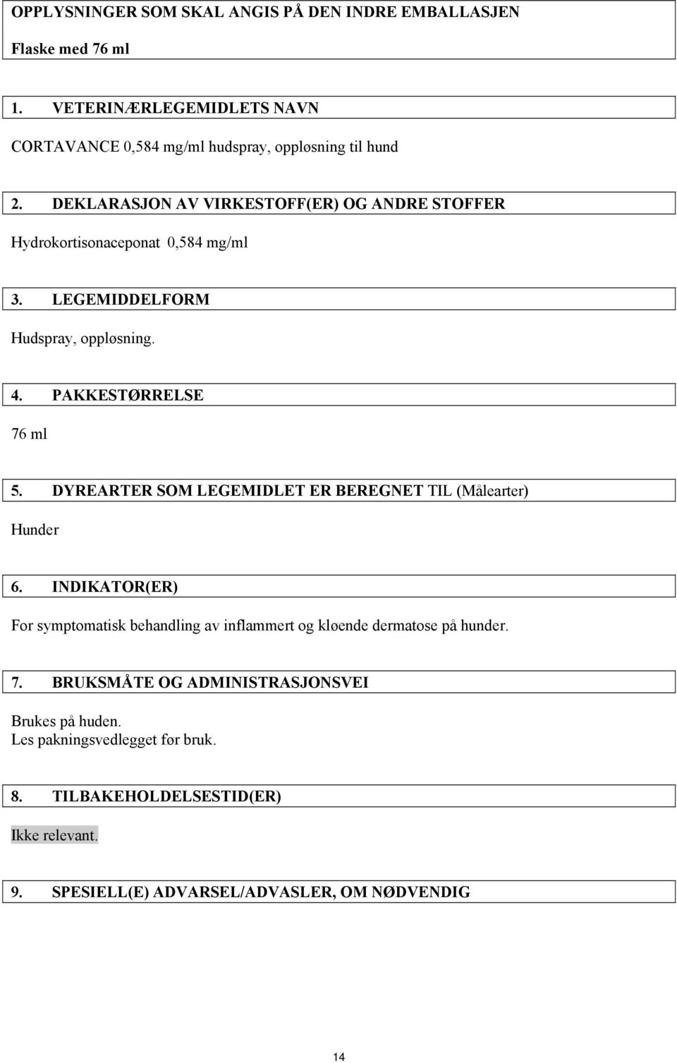 DYREARTER SOM LEGEMIDLET ER BEREGNET TIL (Målearter) Hunder 6. INDIKATOR(ER) For symptomatisk behandling av inflammert og kløende dermatose på hunder. 7.