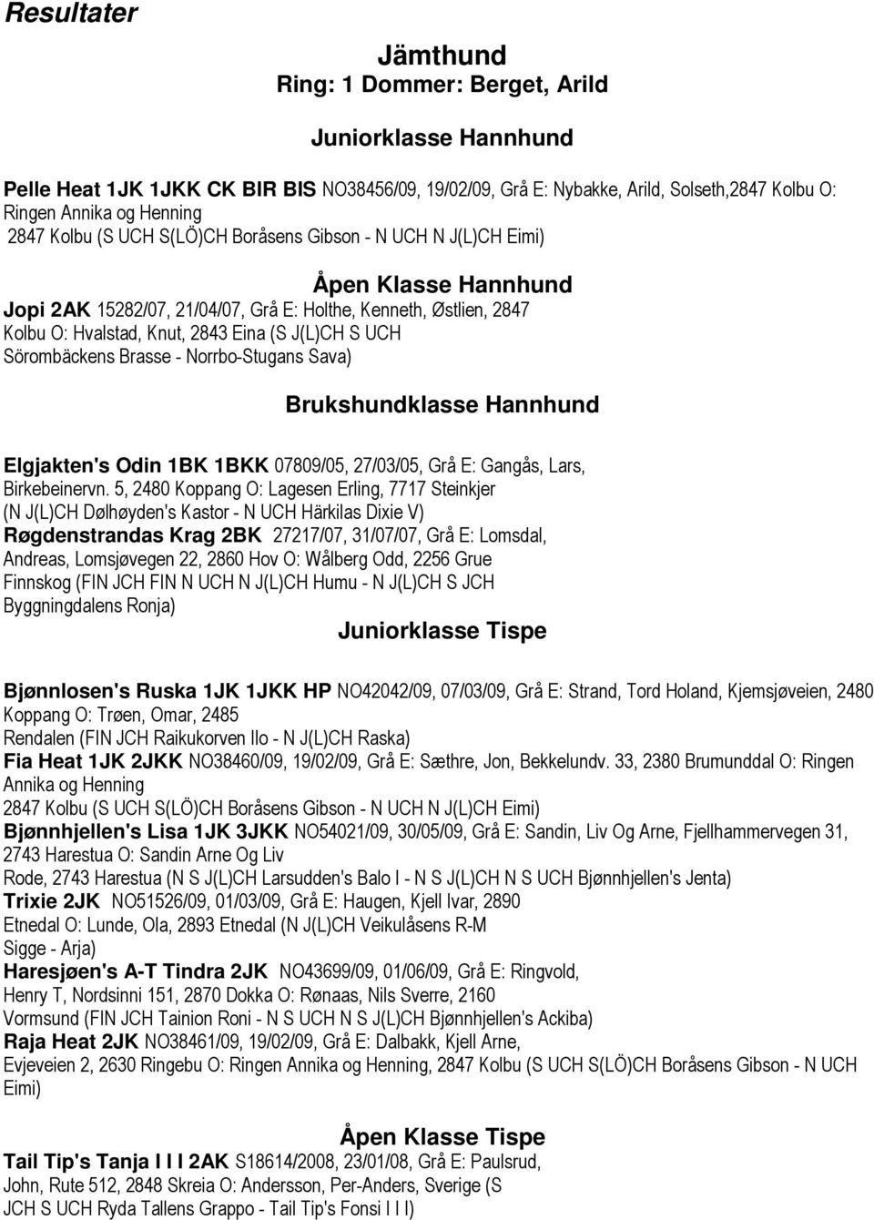 Sörombäckens Brasse - Norrbo-Stugans Sava) Brukshundklasse Hannhund Elgjakten's Odin 1BK 1BKK 07809/05, 27/03/05, Grå E: Gangås, Lars, Birkebeinervn.