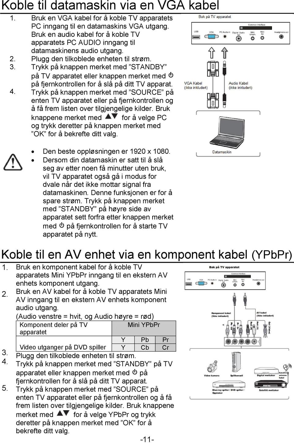 Trykk på knappen merket med STANDBY på TV apparatet eller knappen merket med på fjernkontrollen for å slå på ditt TV apparat.