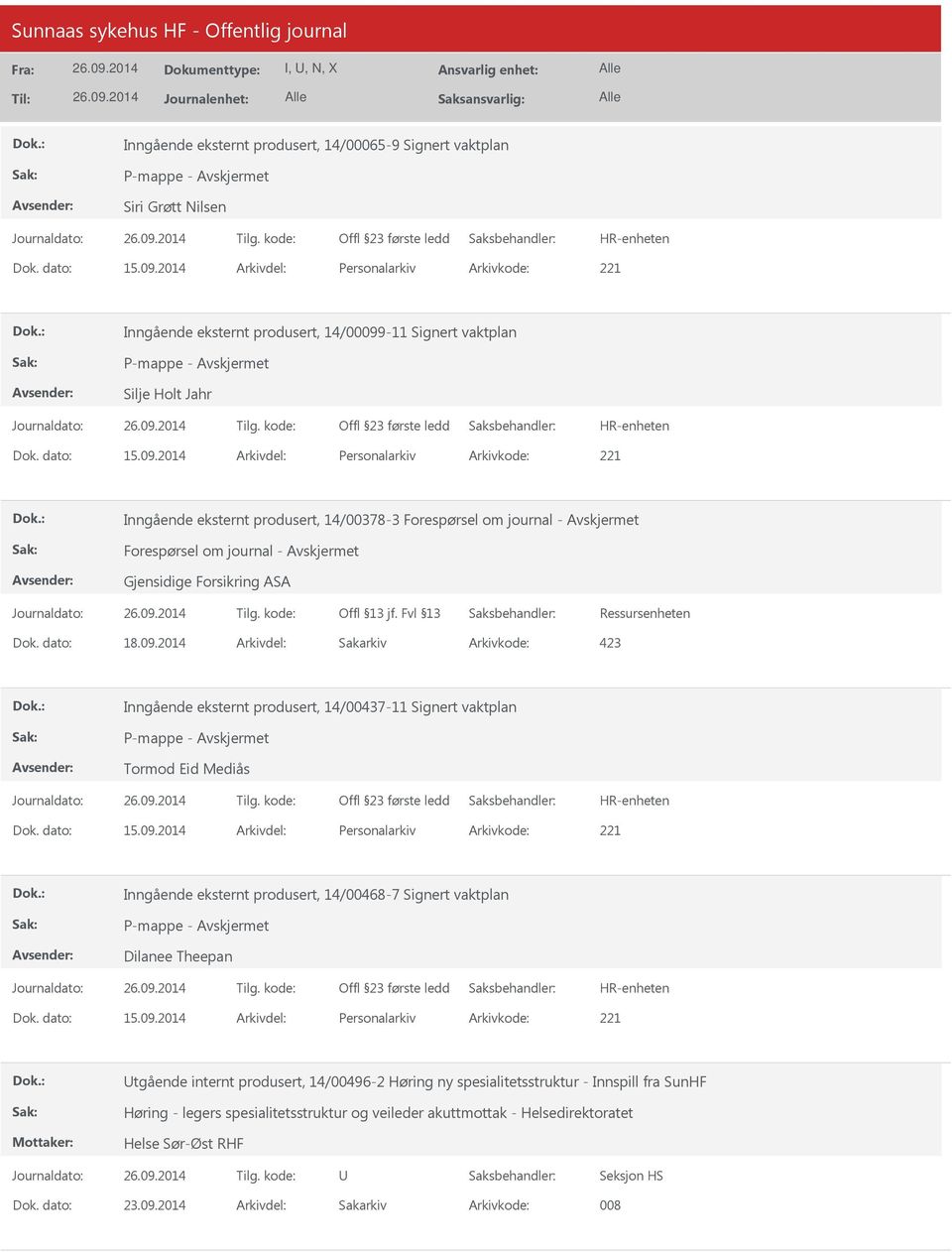 2014 Arkivdel: Sakarkiv Inngående eksternt produsert, 14/00437-11 Signert vaktplan Tormod Eid Mediås Inngående eksternt produsert, 14/00468-7 Signert vaktplan