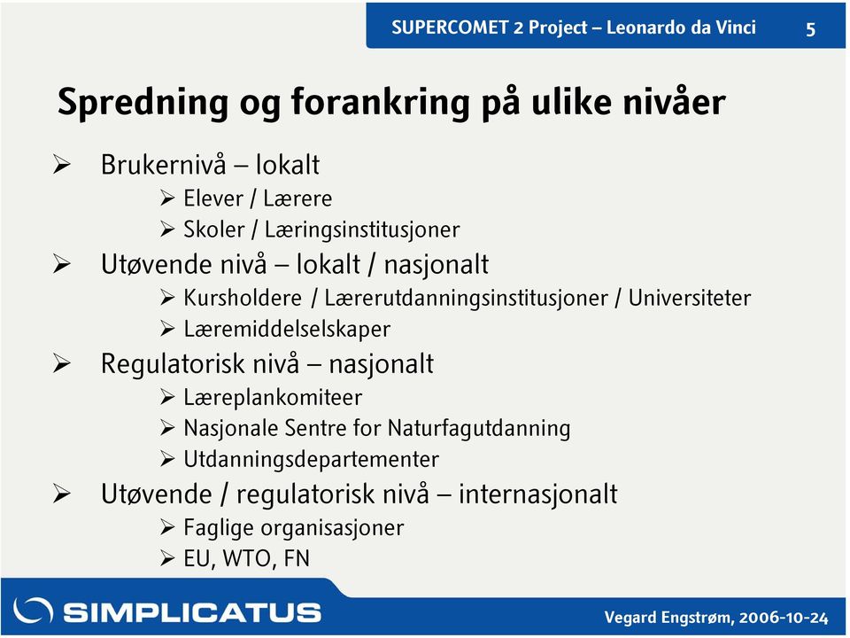 Universiteter Læremiddelselskaper Regulatorisk nivå nasjonalt Læreplankomiteer Nasjonale Sentre for