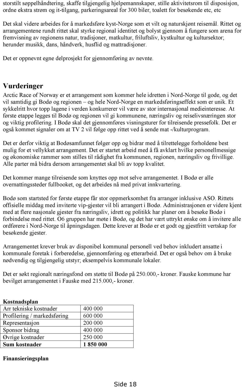 Rittet og arrangementene rundt rittet skal styrke regional identitet og bolyst gjennom å fungere som arena for fremvisning av regionens natur, tradisjoner, matkultur, friluftsliv, kystkultur og