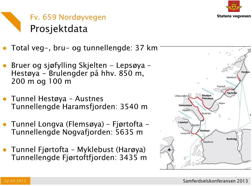 850 m, 200 m og 100 m Tunnel Hestøya Austnes Tunnellengde Haramsfjorden: 3540 m