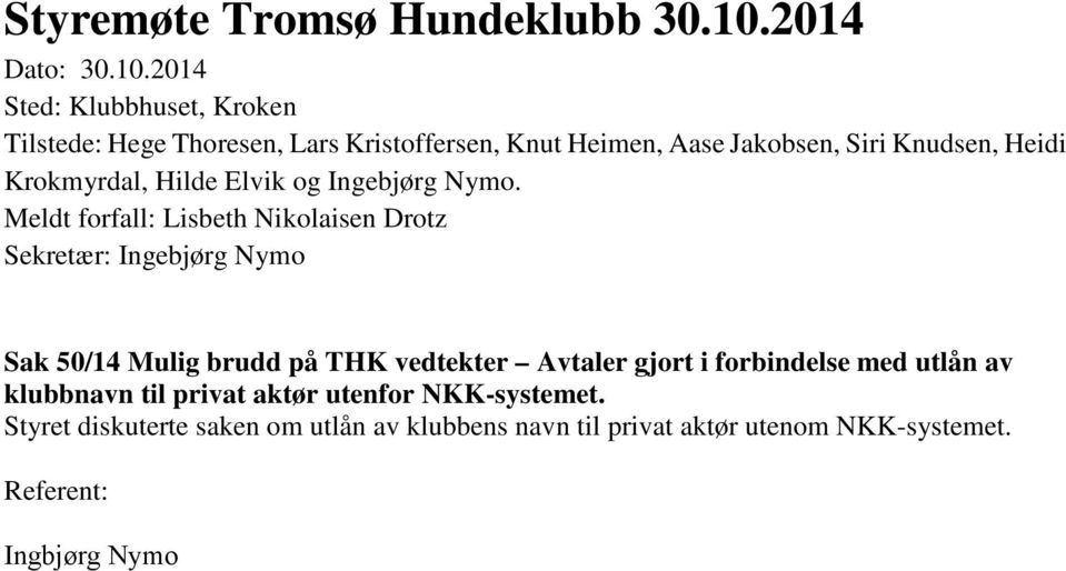 2014 Sted: Klubbhuset, Kroken Tilstede: Hege Thoresen, Lars Kristoffersen, Knut Heimen, Aase Jakobsen, Siri Knudsen, Heidi