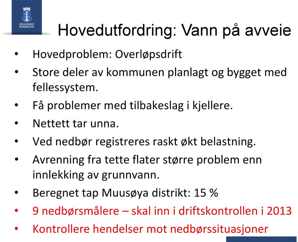 Ved nedbør registreres raskt økt belastning.