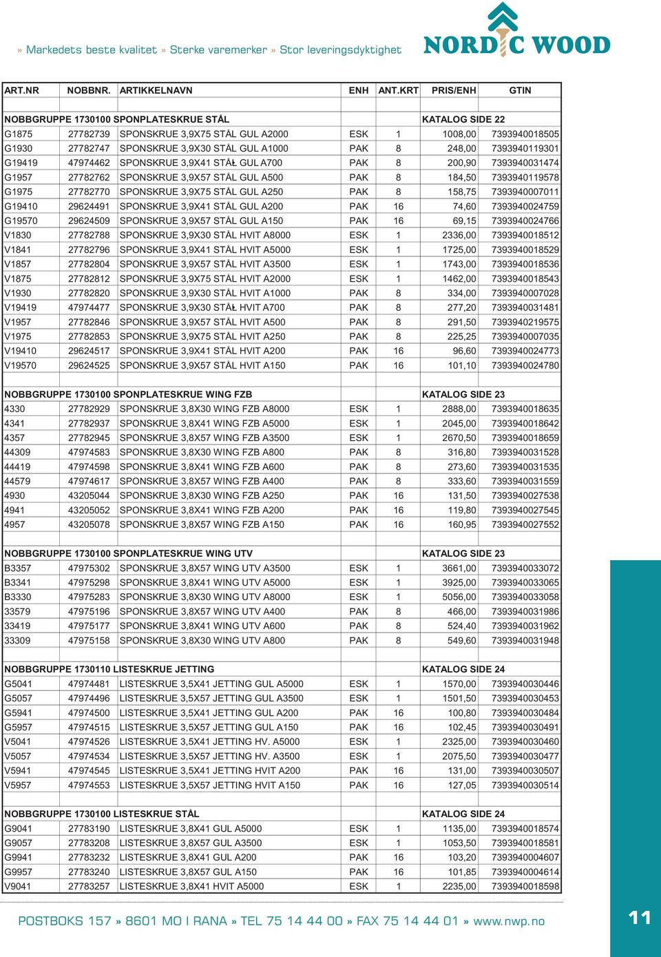 GUL A250 PAK 8 158,75 7393940007011 G19410 29624491 SPONSKRUE 3,9X41 STÅL GUL A200 PAK 16 74,60 7393940024759 G19570 29624509 SPONSKRUE 3,9X57 STÅL GUL A150 PAK 16 69,15 7393940024766 V1830 27782788